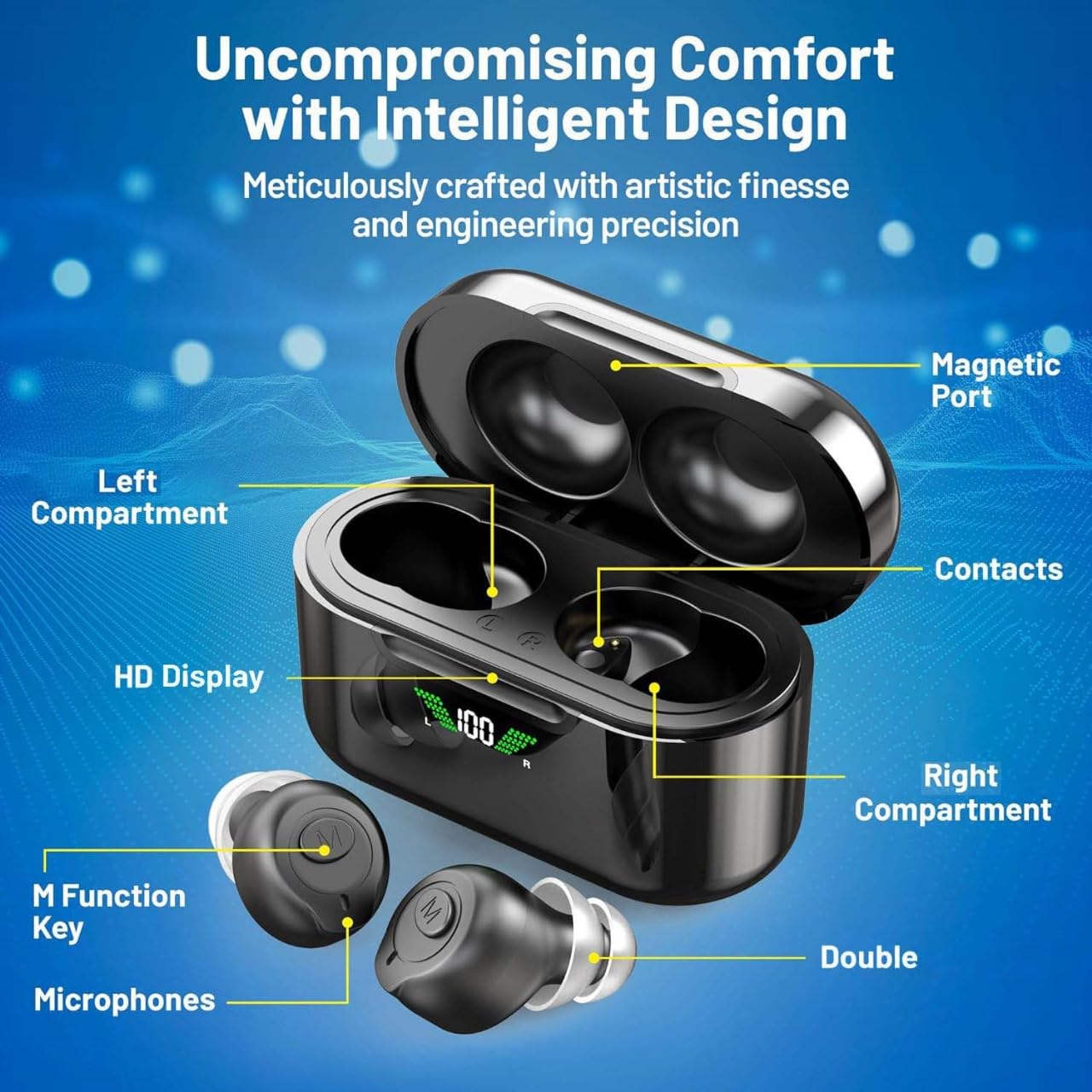 MEDca Recargable con Bluetooth para Personas Mayores y Adultos: par Personal Digital con Estuche de Transporte LCD HD de Carga, Activo, sin programación, fácil de Usar
