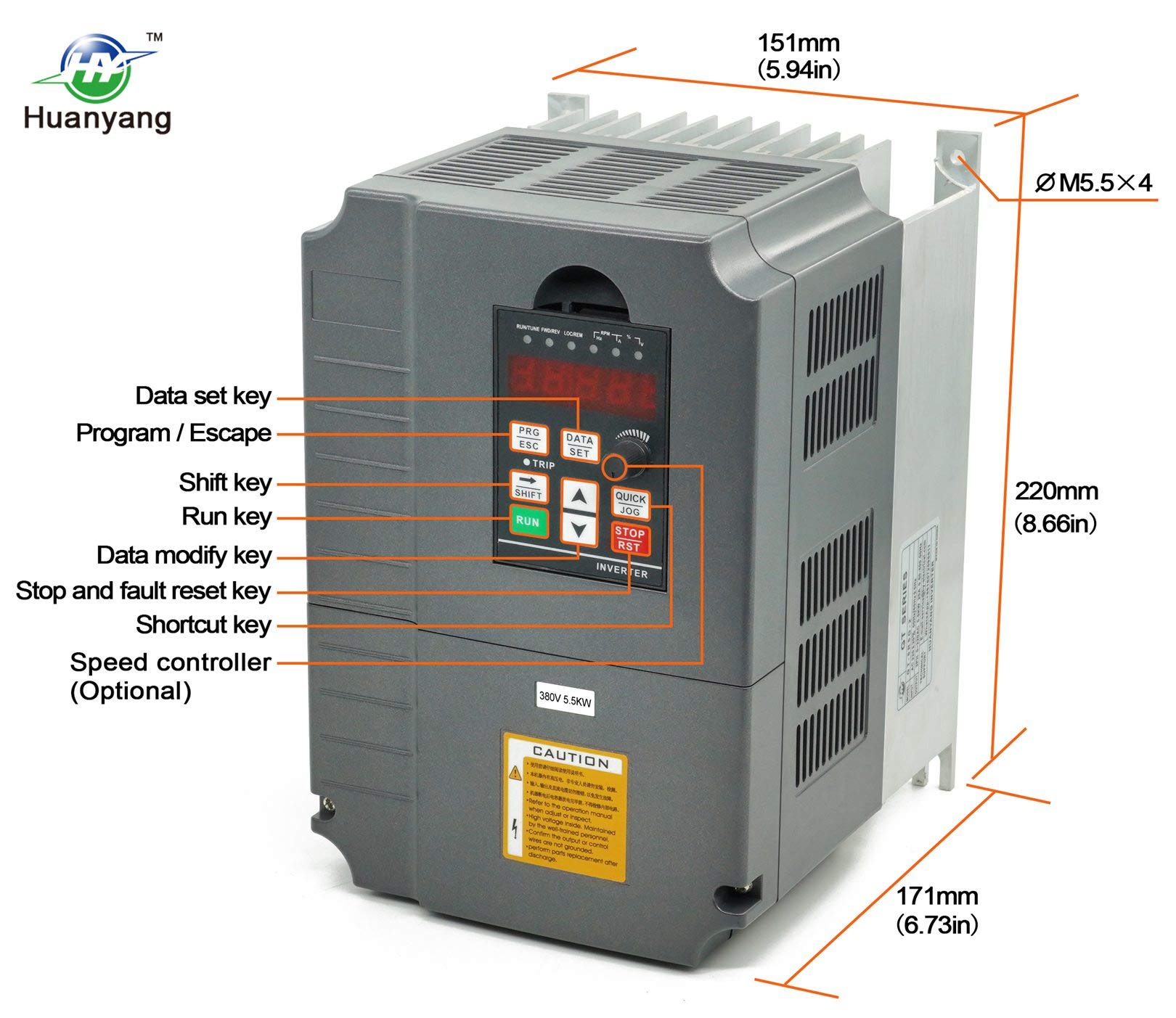 Controllo vettoriale Computerized Numerical Control (CNC) convertitore di frequenza (VFD) del motore inverter convertitore 380V 5.5KW 7.5PS per controllo motore mandrino della velocità Huanyang serie