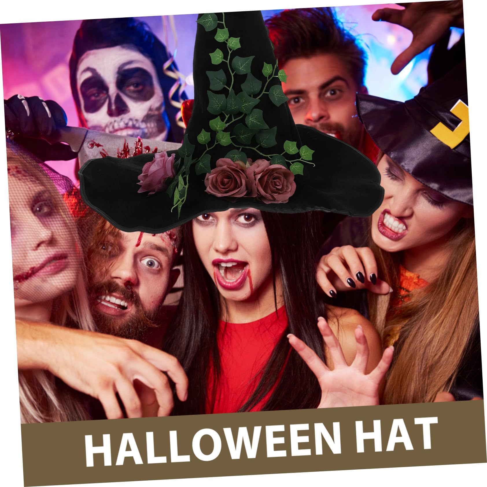 Sombrero De Bruja Negro Diseño De Rosa y Vides Para Halloween y Confortable Para Disfraces De Mujeres Fiestas y Eventos