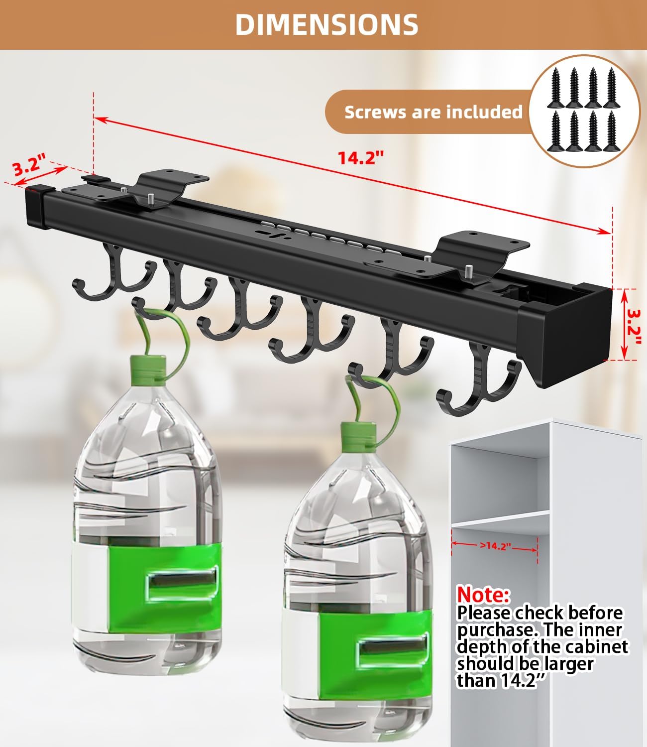 Pull Out Broom Holder With Adjustable Double Row Sliding Hook, Multifunctional Slide Broom And Mop Storage/Organizer Garage Organization Hooks, for Closet Laundry Garage - 36cm/14.17in