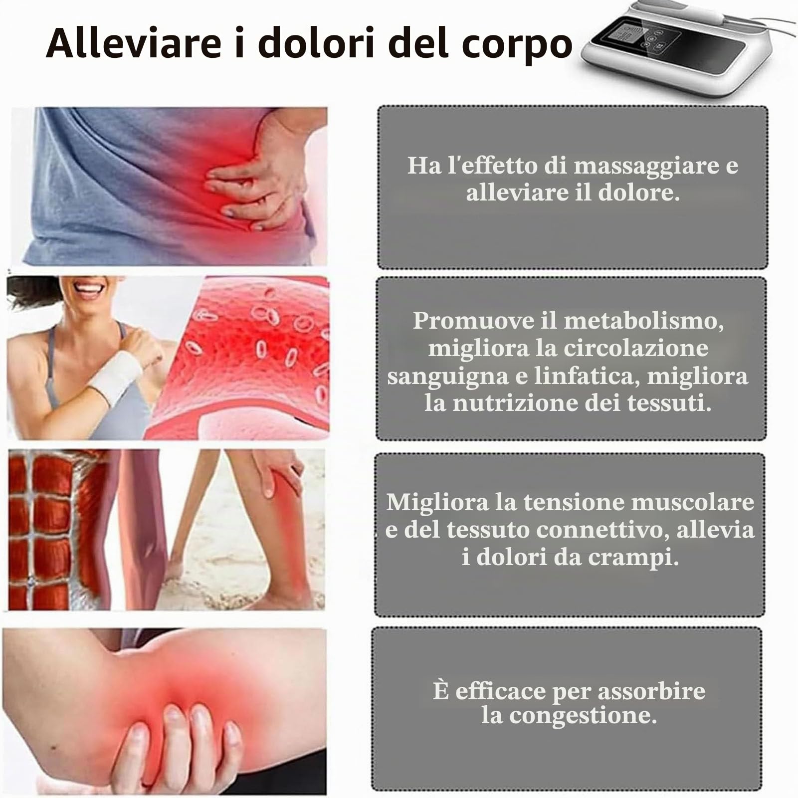 Dispositivo di fisioterapia ad ultrasuoni,professionale per alleviare dolori muscolari e articolari,5 livelli di intensità/tempo regolabile 5-30 minuti,Per Ginocchia Spalle Lombari Braccia Collo