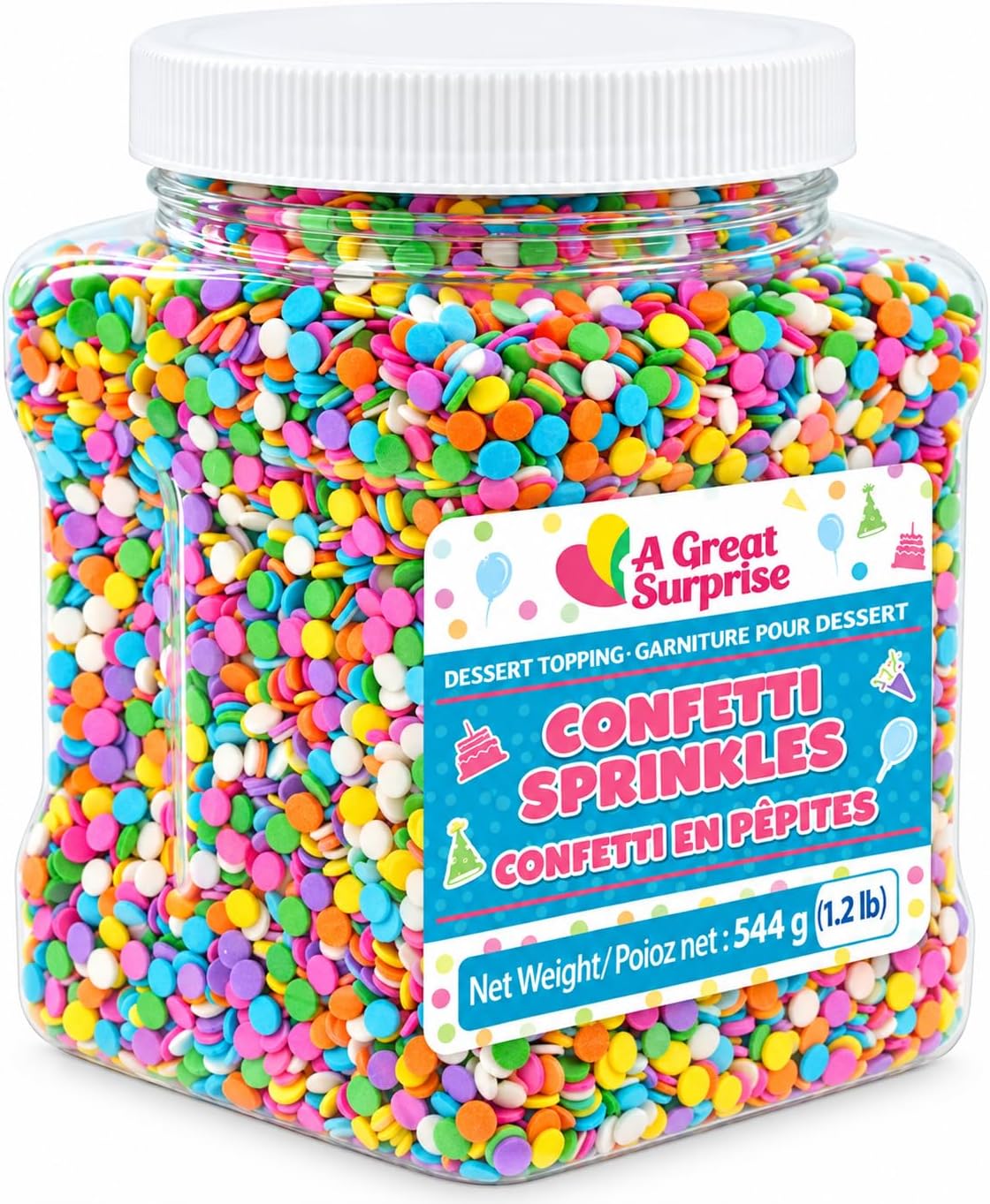Birthday Confetti Sprinkles, 1.2 lb Pastel Rainbow Dessert Topping