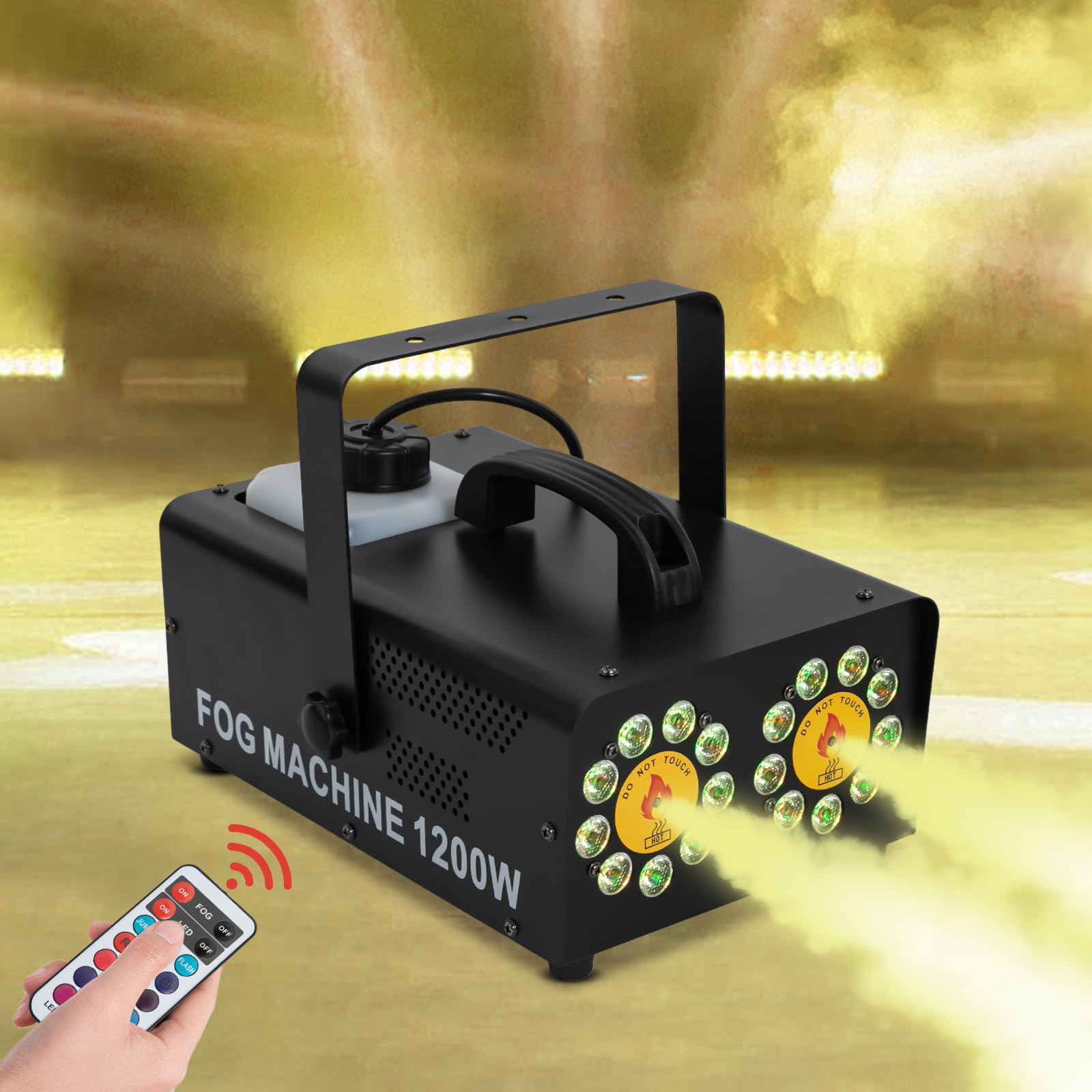 Macchina per fumo, 1200 W, doppio ugello a iniezione diretta, fumatori con 18 LED RGB, effetto palcoscenico, attrezzatura con telecomando, grande volume di spruzzo per matrimoni, effetto palcoscenico