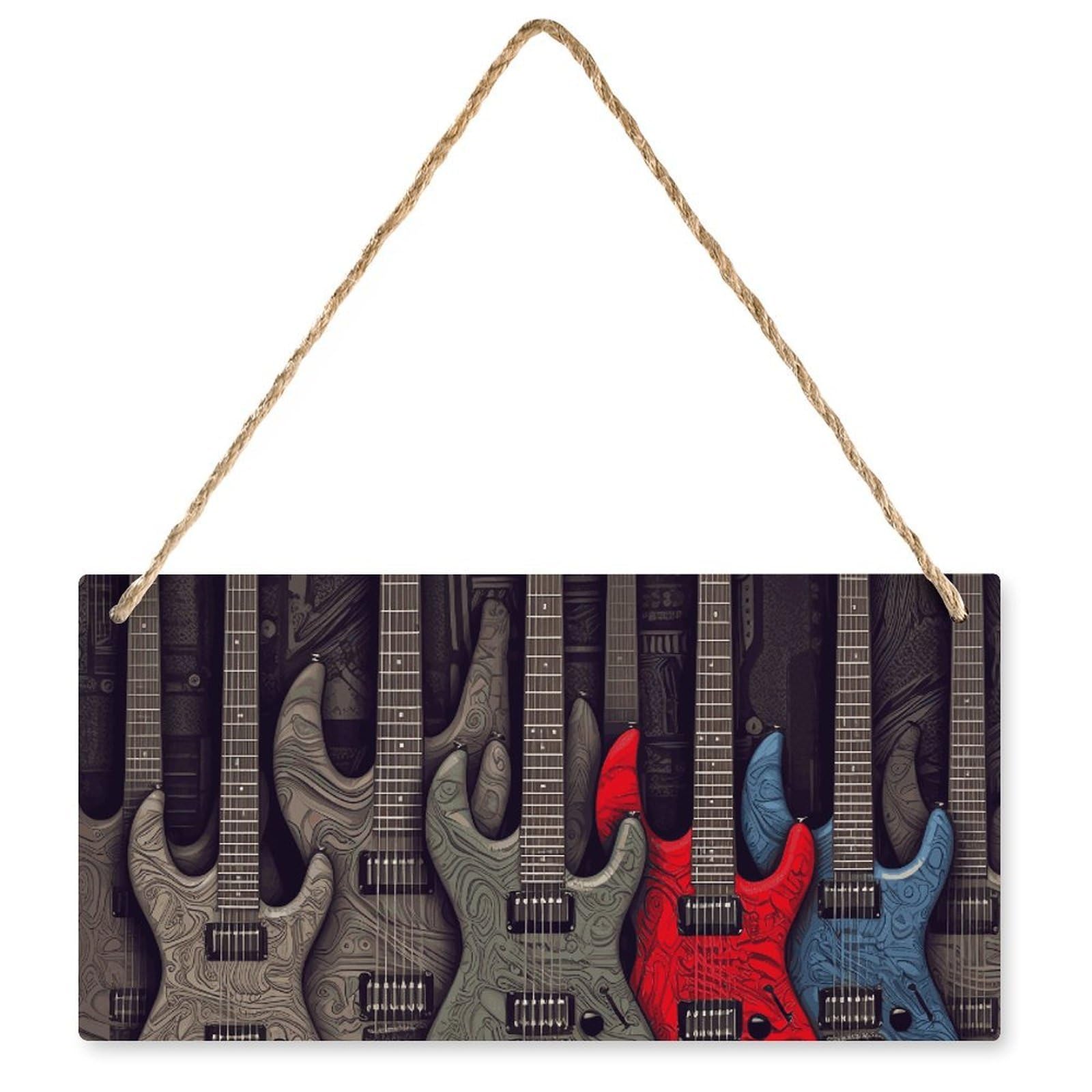 Art mural rustique en bois véritable avec motif guitare rétro
