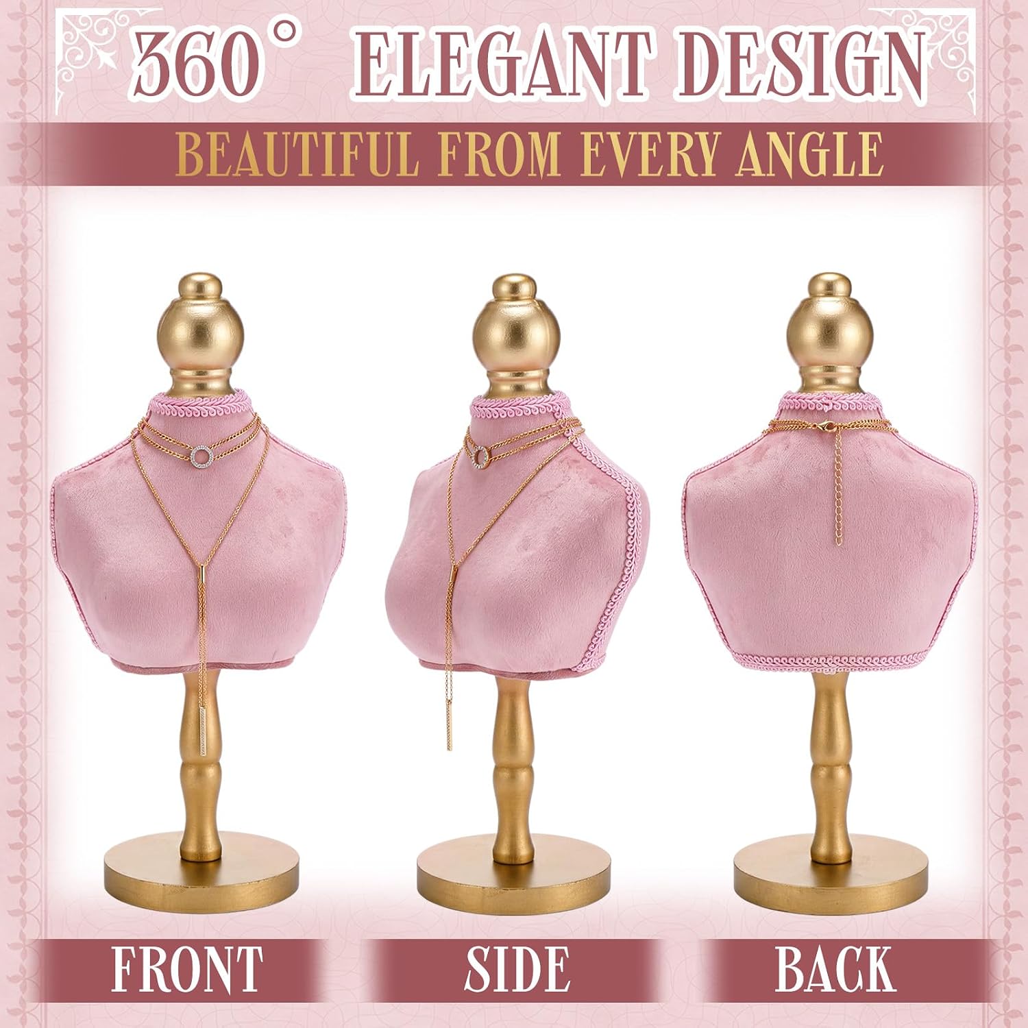 AceOrbit 2 Pcs Vintage Velvet Necklace Display Stand Mannequin Holder image 2