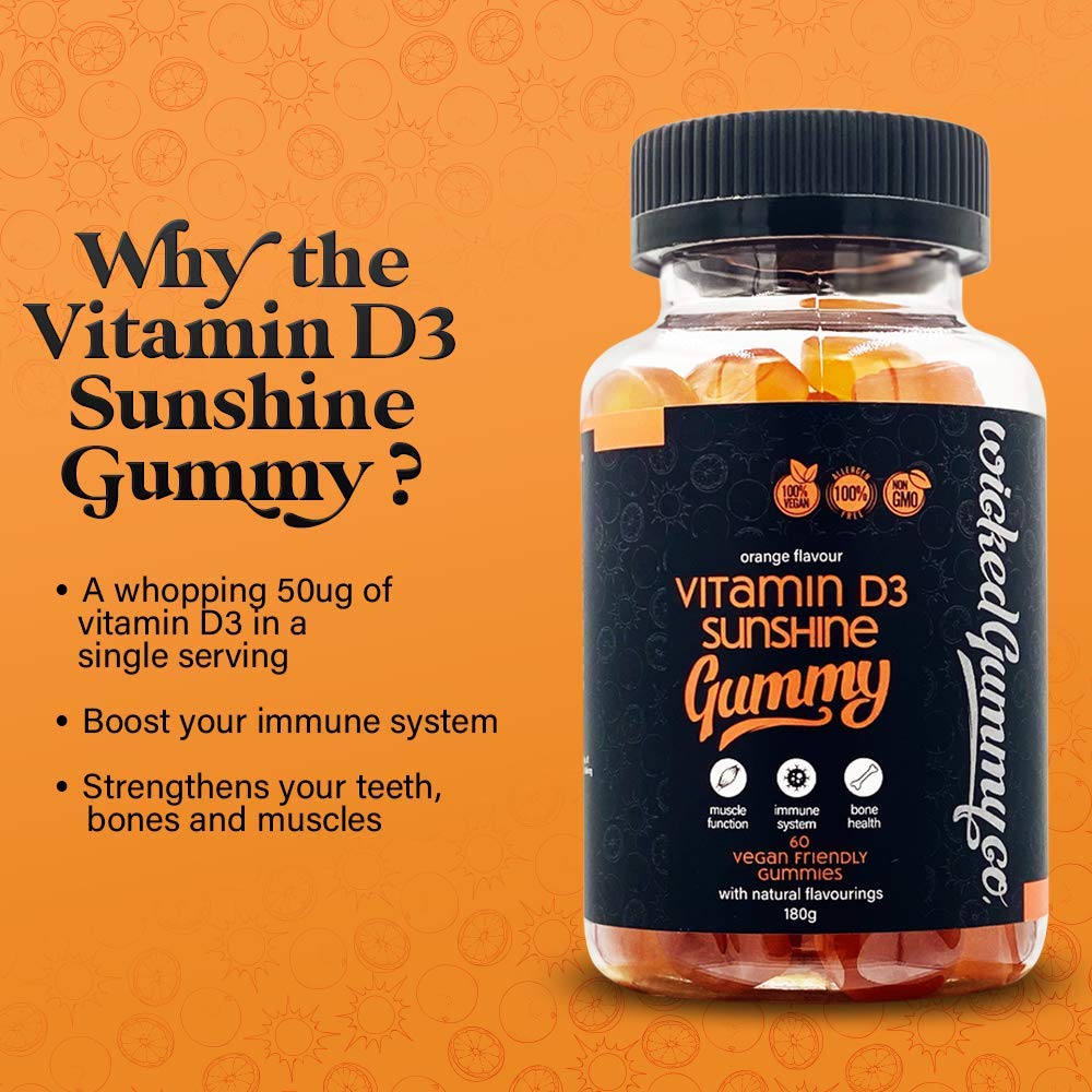 Wicked Gummy Co. Vitamin D Gummys 60 Orange Flavour Chewable Vitamin Gummies Promotes Bone