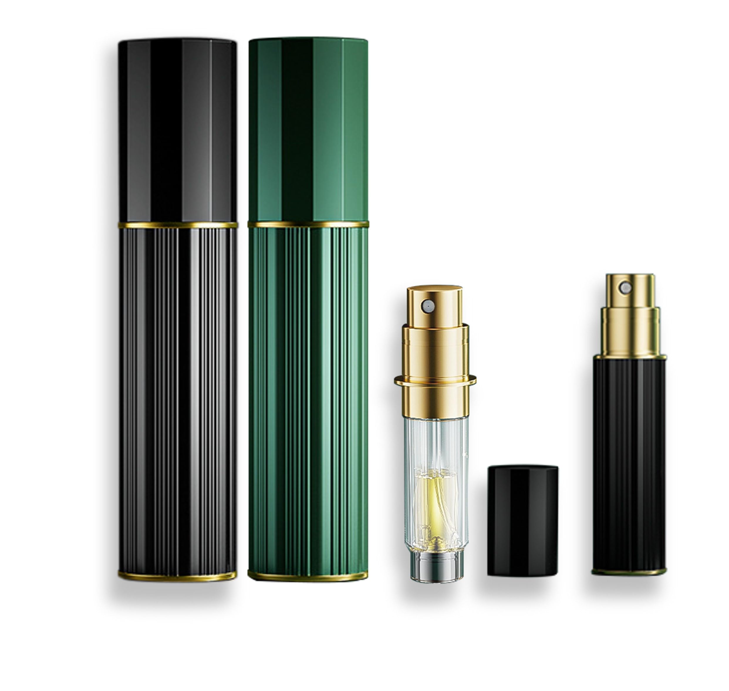 Travel Perfume Refill Bottle, 5ML, Aluminum, Bottom Refill (Black and Green)