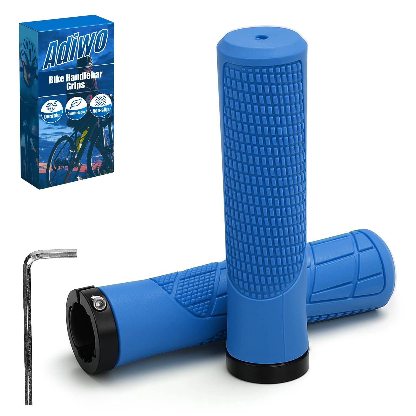1 Pair Bicycle Handlebar Grips with Aluminium Lock, Non-Slip Rubber 22 mm Wet, Ergonomic, Includes an Allen Key, for MTB, Urban, Folding
