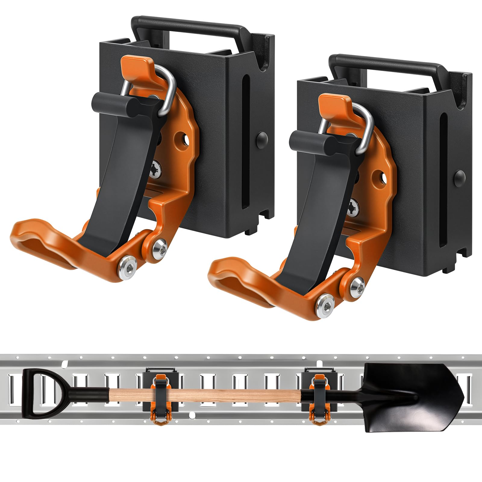 2 Pack E Track Tool Holder with Quick Release, Adjustable Clamp Mount for E-Track Accessories, Holds Broom, Shovel, Rake, Hose & Tools , Heavy Duty for Trailer, Truck & Cargo Organization,Orange