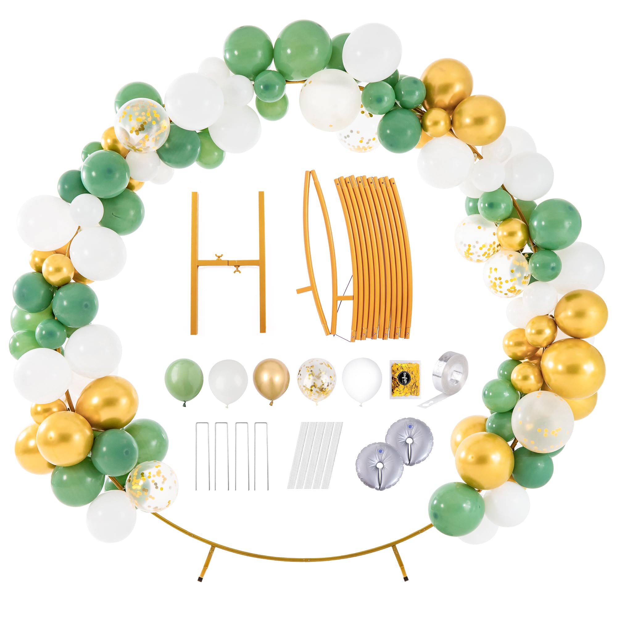 7.2ft Round Backdrop Stand Upgrade Metal Balloon Arch Stand with Balloon Set Gold Wedding Arch Circle Backdrop Stand for Party Bridal Baby Shower Christmas Decoration