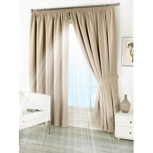 90x90 Beige Pencil Pleat Curtains Amazon Co Uk