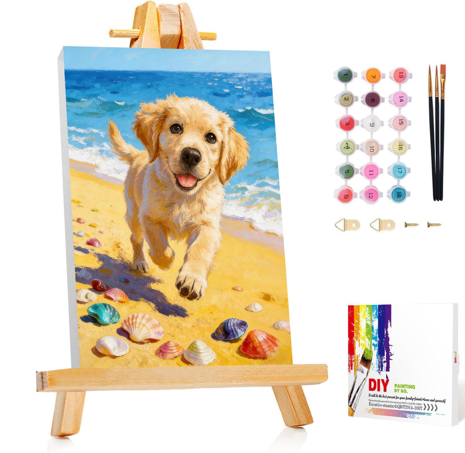 Gemartmall Hund Malen Nach Zahlen Kinder ab 7 8 9 10 mit Rahmen Staffelei - Malen Nach Zahlen Tiere für Geschenk DIY Bastelset 20x20 cm