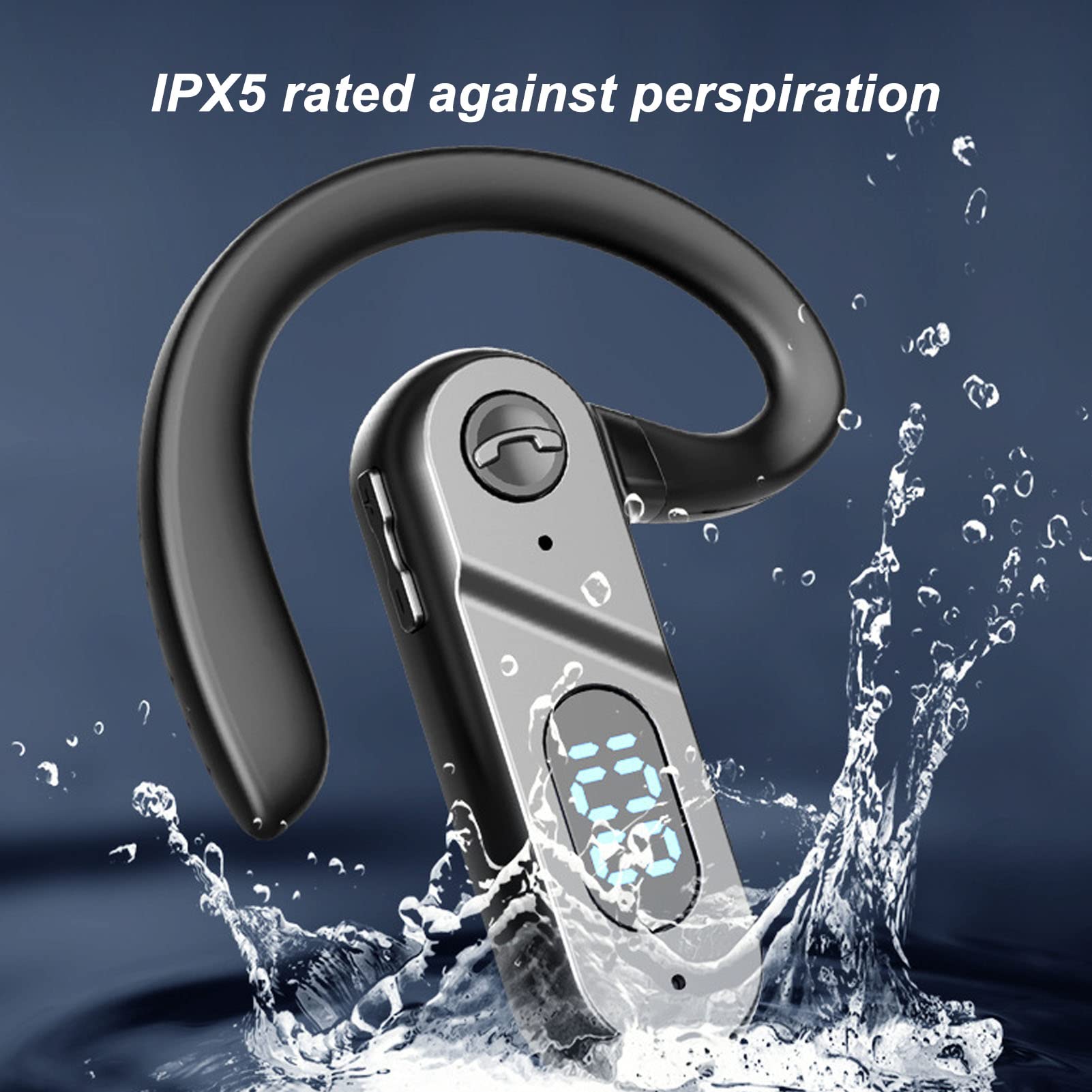 PUSOKEI Auriculares Inalámbricos Bluetooth, Auriculares de un Oído sin Dolor para Teléfono Celular, Auriculares con Gancho para la Oreja sin Tapones para los Oídos, Auricular Impermeable