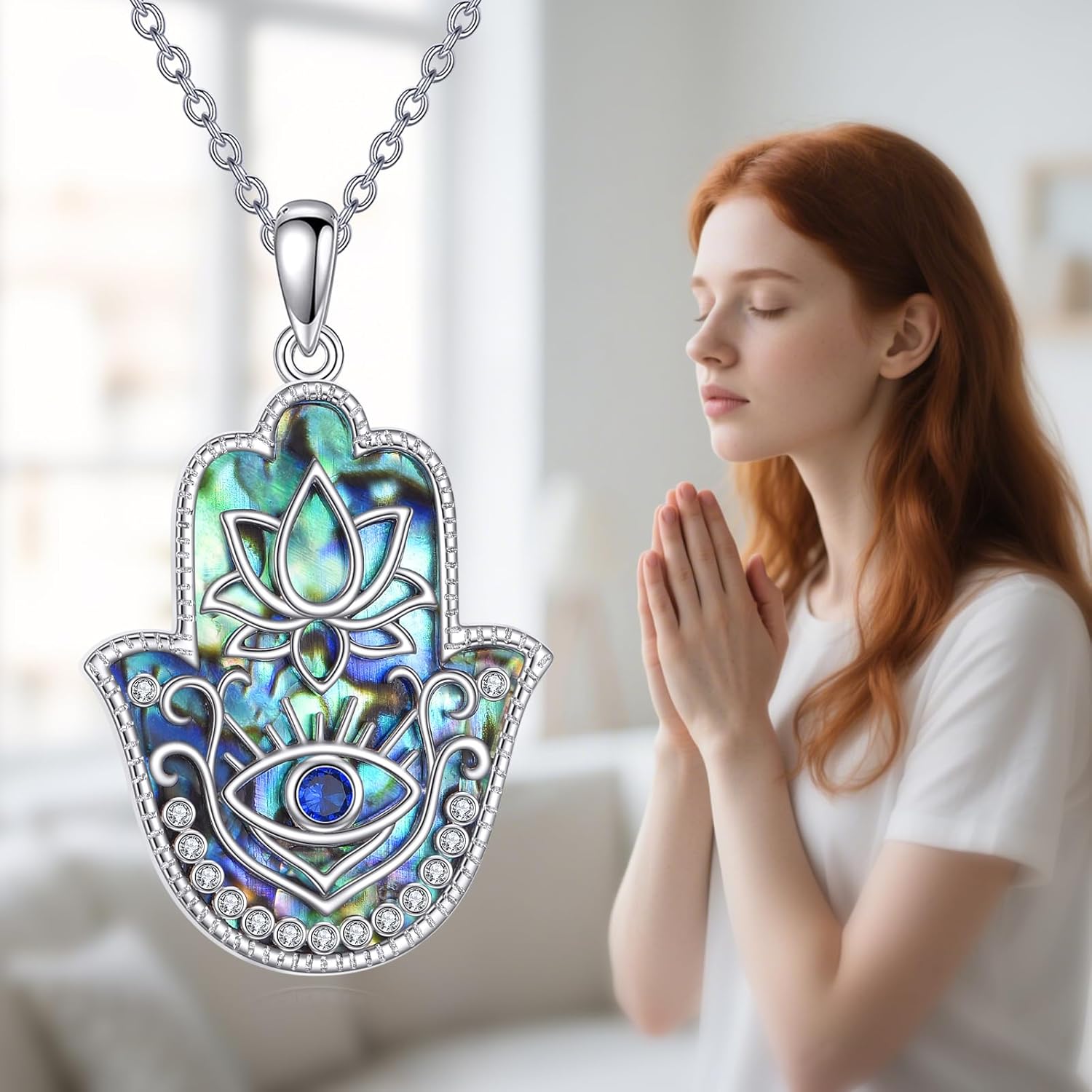 Hamsa Necklace S925 Sterling Silver Hamsa Hand Pendant Amulet Protector Jewelry Gifts for Men Women - Image 3