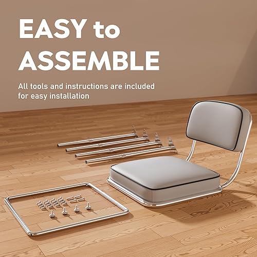 Miniatura 8 de Juego de 4 taburetes de bar modernos de altura de mostrador, piel sintética gris de 26 pulgadas con patas de metal chapado en plata, reposapiés,