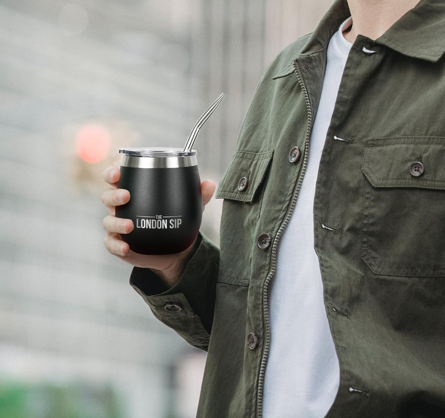 London Sip Yerba Mate Cup, Stainless Steel Double-Wall, Includes 1 Gourd, Spill Resistant Lid, Straw, Bombilla Cleaning Brush, and Pouch, 8 oz Capacity, Black - Image 4