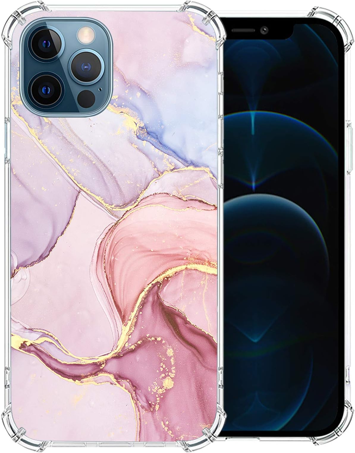 iPhone 12 Pro Case Clear TPU - Slim TPU Silicone Design Soft & Flexible Rubber Shockproof Protector TPU Bumper Protective Marble Pattern Girl & Women Cute Cover for iPhone 12 Pro-01