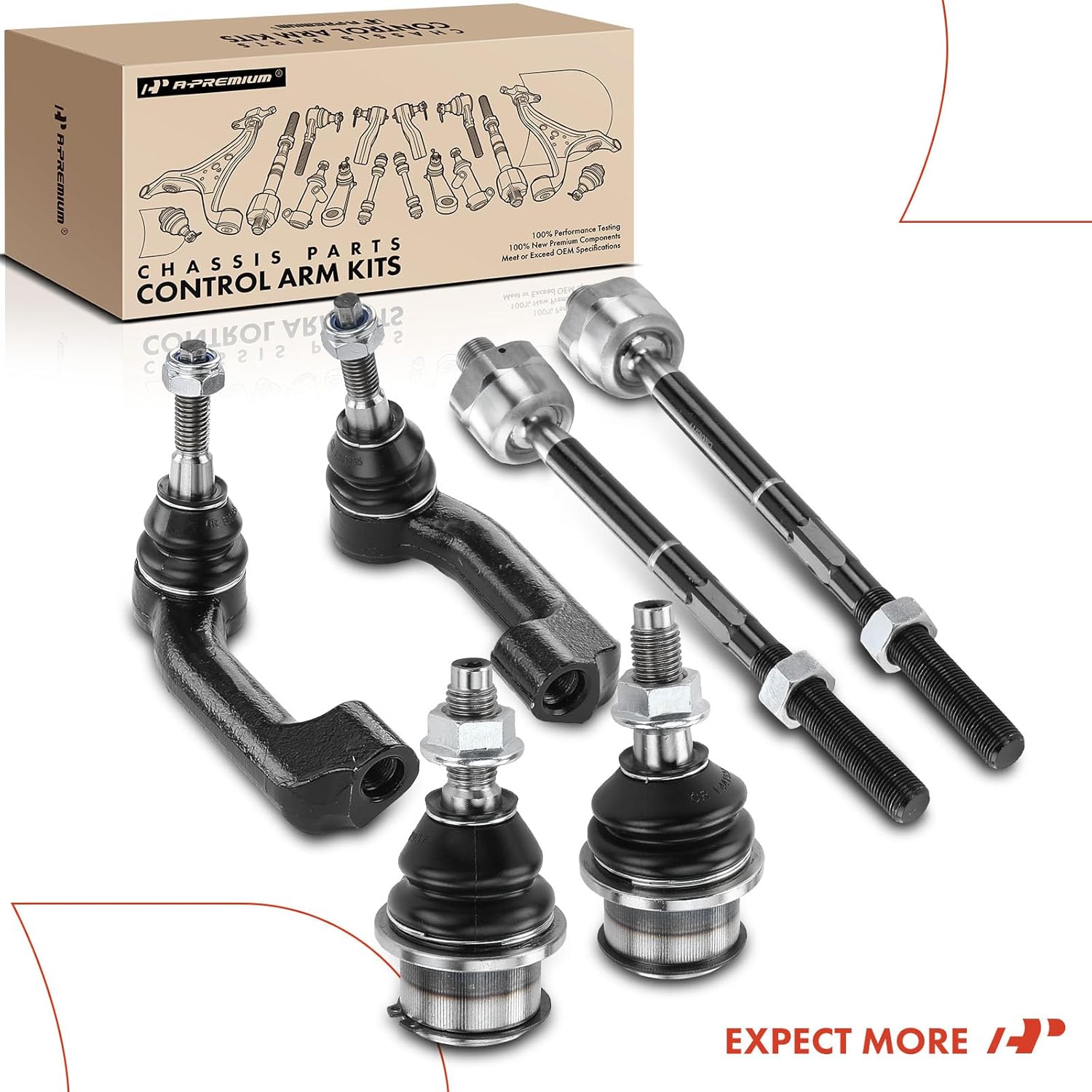 A-Premium Set of 6, Front Lower Ball Joint, Inner Outer Tie Rod End, Compatible with Ford F-150 2009-2014, Expedition 2007-2014, Lincoln Navigator 2007-2014