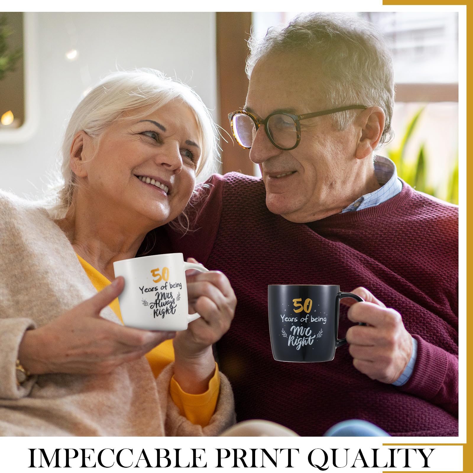 Geiserailie 2 Tazze Tazza di Ceramica 50 Years Mr and Mrs con Carte Coppie Divertenti Regali Natale Scatole Regalo Nere Matrimonio Fidanzamento Anniversario 380 ml
