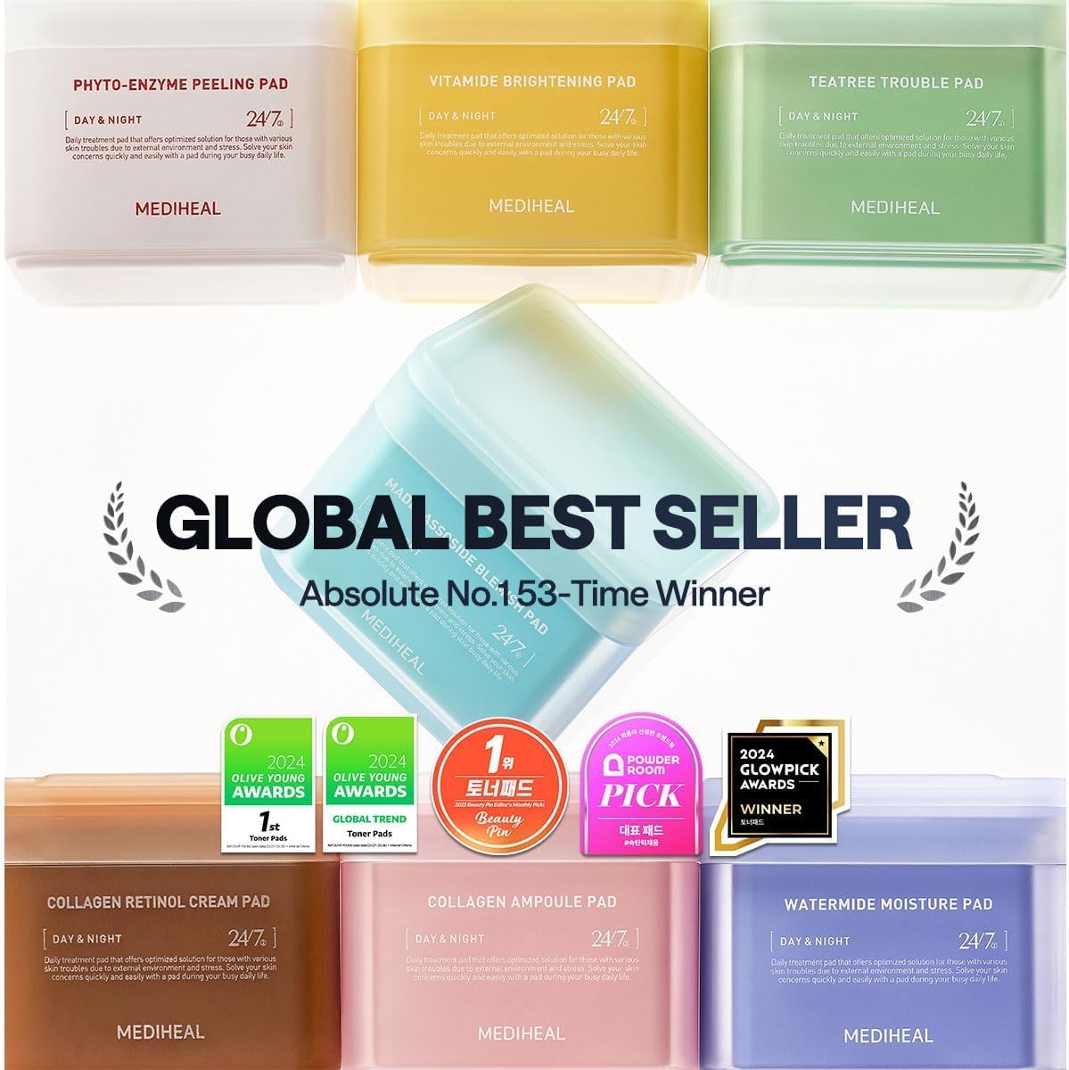 MEDIHEAL Toner Pads [Collagen] - Ampoule Toner Pad with Collagen & Ceramide - Skin Firming & Restore Elasticity & Deep Hydration - Tighten Wrinkles & Lines - Vegan Moisturizing Fabric (100 Count) s - Image 2