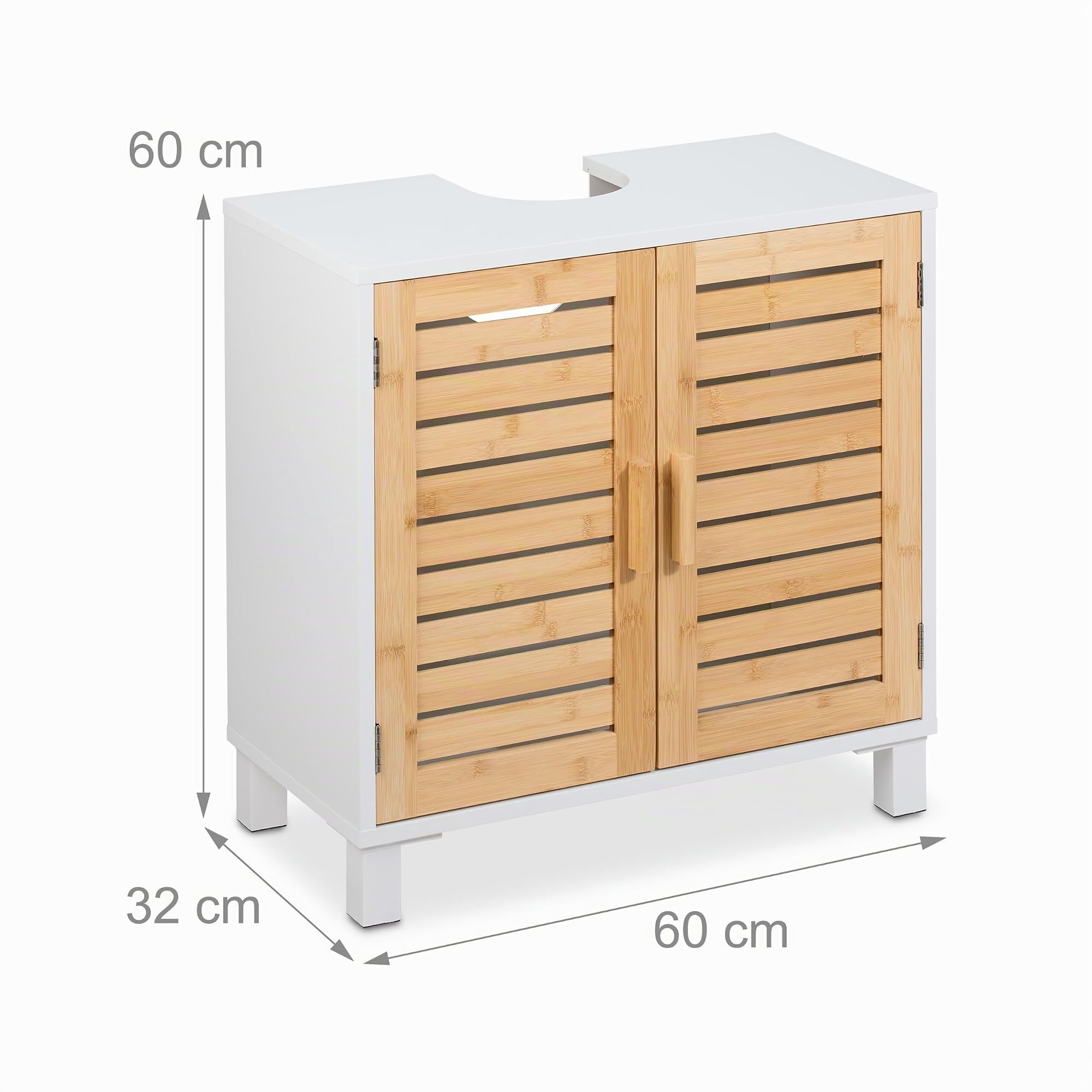 Relaxdays Mobiletto Sottolavabo, HLP: 60x60x32 cm, Armadietto Lavandino, Mobile da Bagno, MDF e bambù, Naturale Bianco