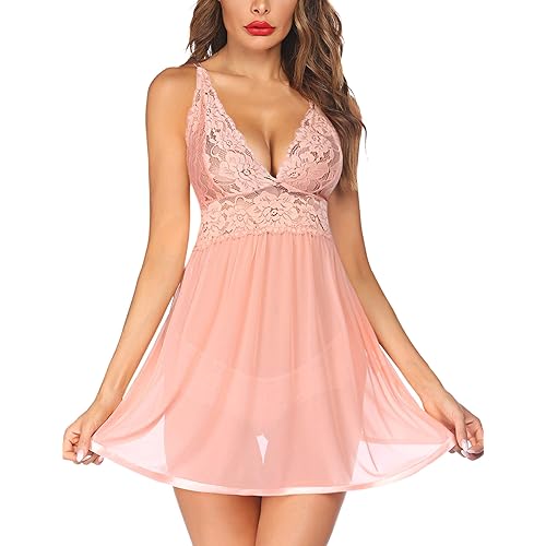 Avidlove Women Lingerie Lace Babydoll Strap Chemise Halter Teddy V Neck Mesh Nightgown