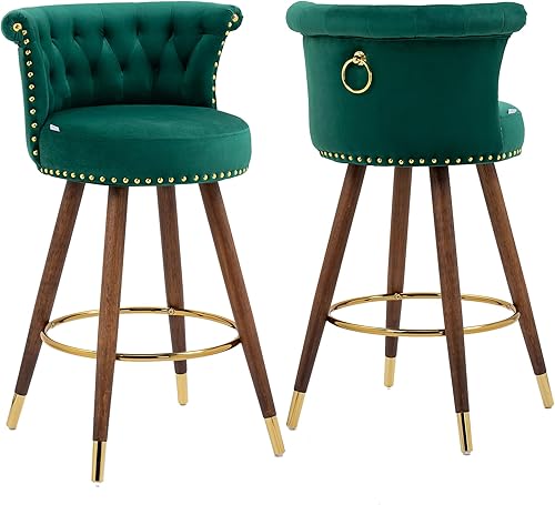 GNIXUU Juego de 2 taburetes de bar de terciopelo, taburetes de bar giratorios de 360 grados, modernos taburetes de bar tapizados con respaldo, silla