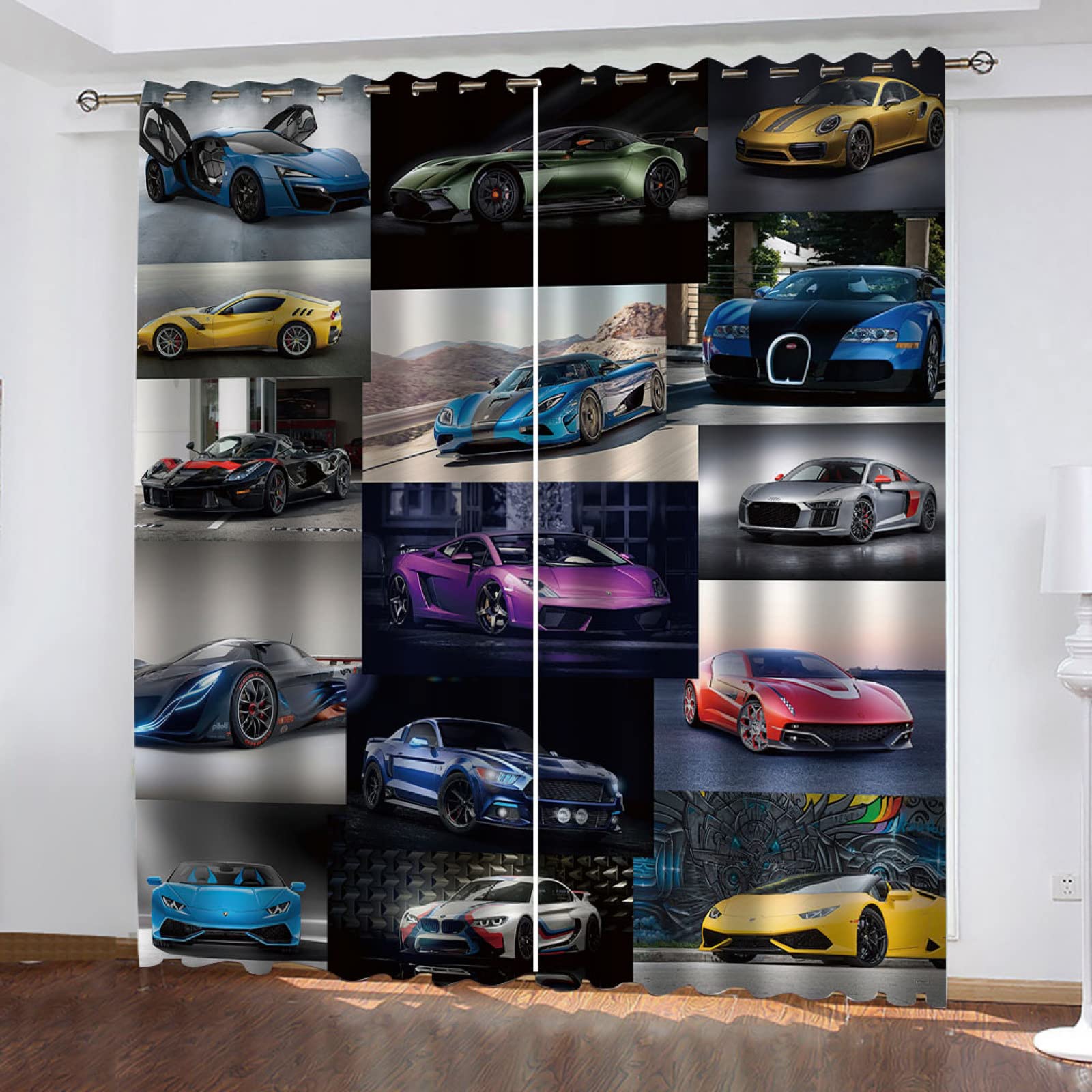 Rideau chambre enfant 3D voiture de sport occultant et thermique 140x160cm lot de 2 à œillets
