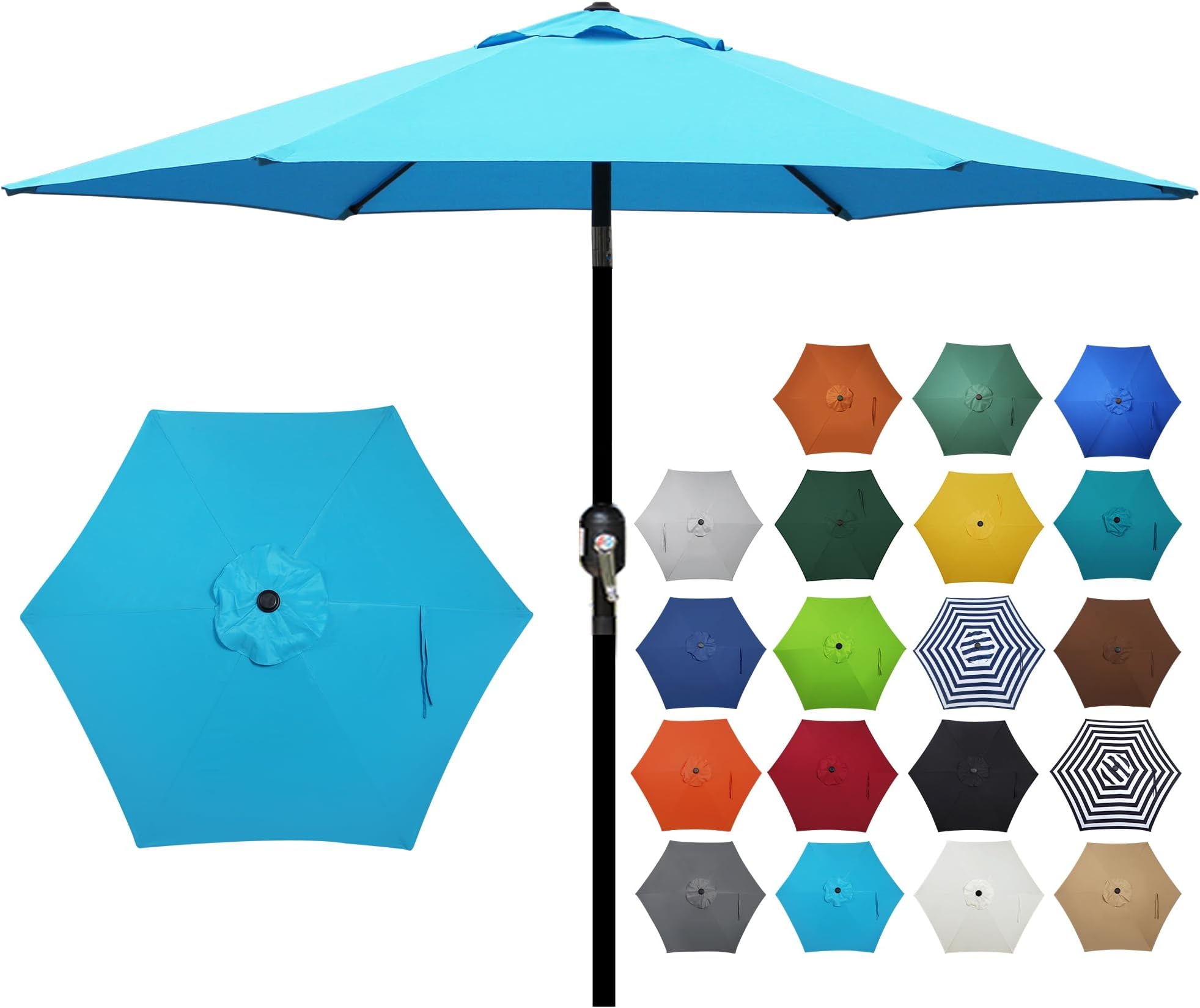 7.5 ft Patio Umbrella, Yard Umbrella, Outdoor Market Umbrella with Push Button Tilt Crank (Light Blue)