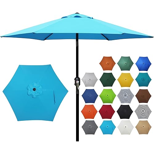 Blissun 7.5 ft Patio Umbrella, Yard Umbrella, Outdoor Market Umbrella with Push Button Tilt Crank (Light Blue)