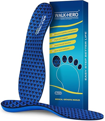 Walkhero - Plantillas ortopédicas para fascitis plantar, soporte de arco alto, alivia el dolor de pies y pies planos (hombres 15-15 12 azul)