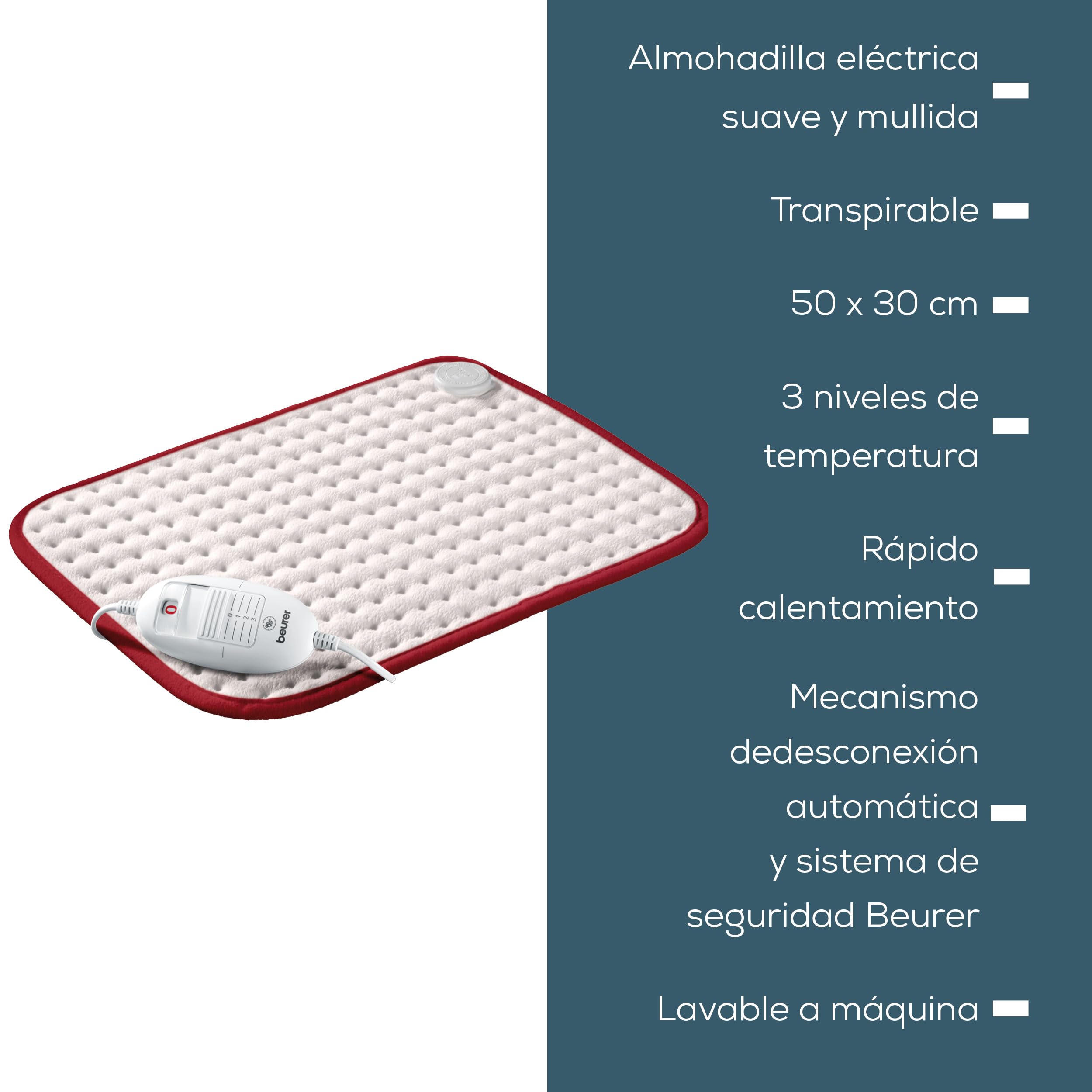 Beurer HK Comfort Almohadilla eléctrica, esterilla térmica con calentamiento ultrarápido y apagado automático 90 minutos, 3 niveles, display iluminado, 44 x 33 cm
