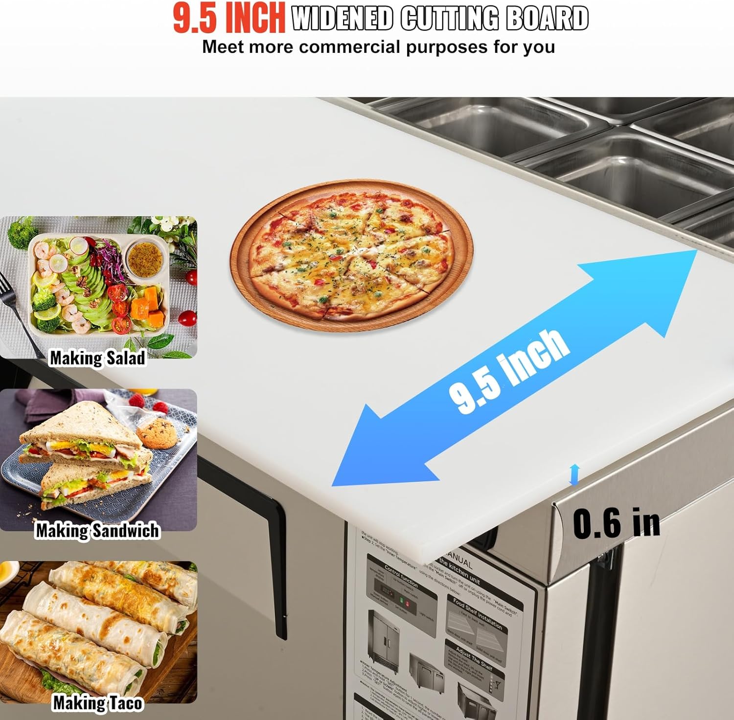 VEVOR Commercial Refrigerator, 28" W Sandwich/Salad Prep Refrigerated Table, Stainless Steel Food Prep Station Fridge with 8 Pan, for Restaurant, Bar, Shop, 7.1 Cu. Ft Refrigerator Single Door, Silver