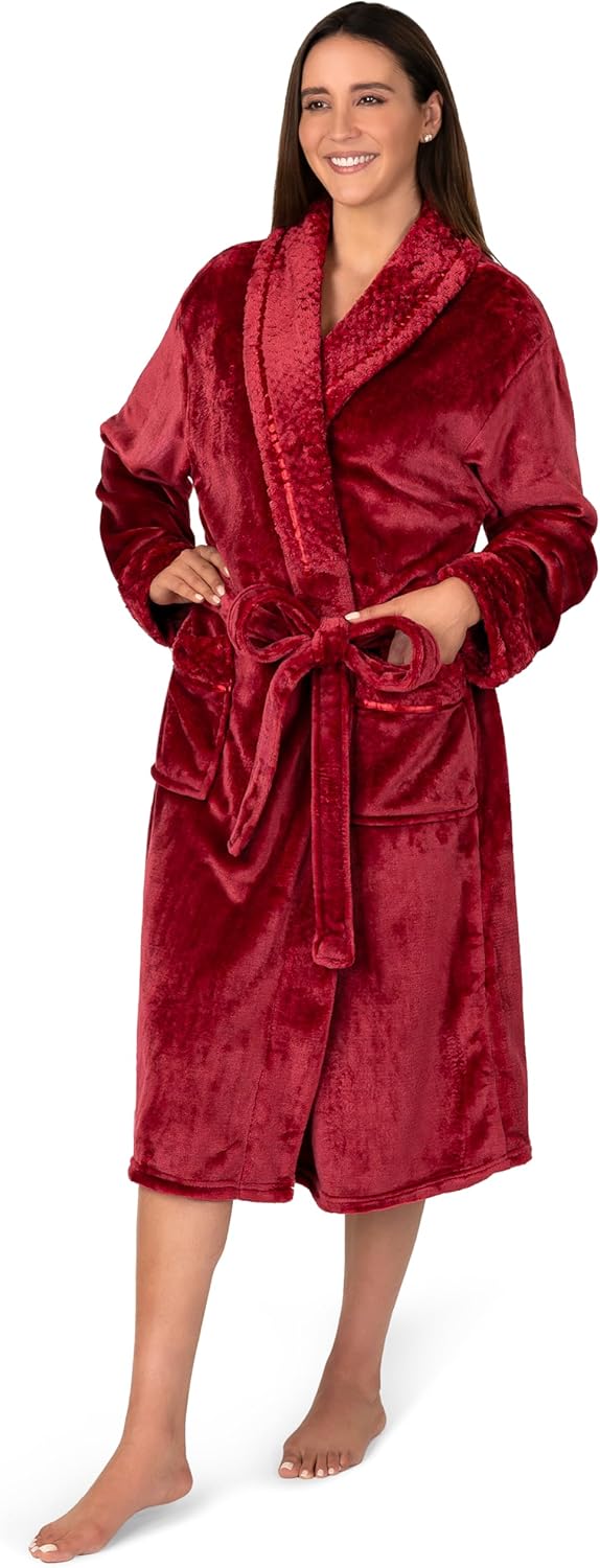 PAVILIA Soft Plush Women Fleece Robe, Cozy Warm Bathrobe, Fuzzy Female Long Spa Robe - Image 7