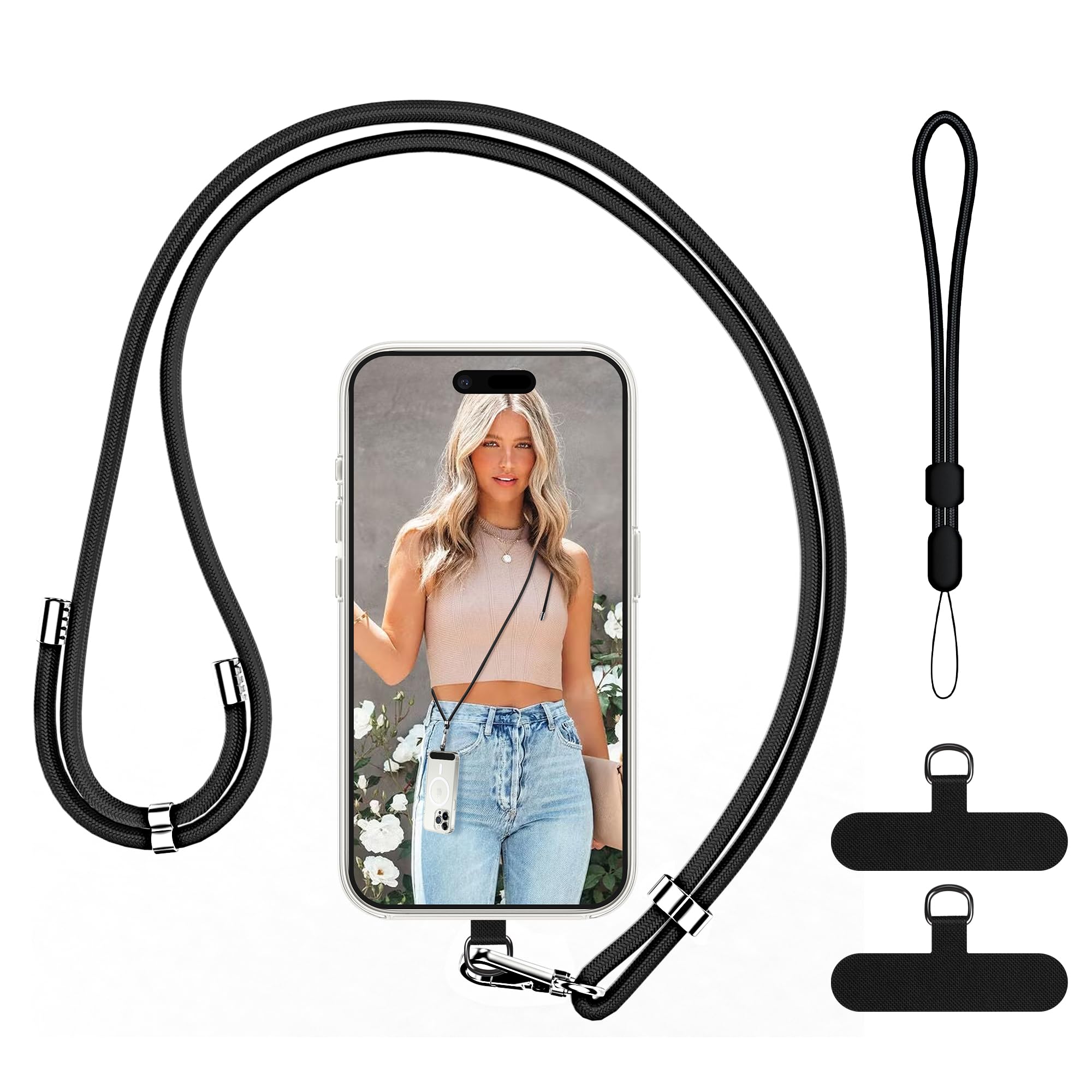 COCASES Phone Lanyard Crossbody 2 Pack Adjustable Anti-Theft Phone Strap Crossbody and 2 Pack Wrist Strap for Neck Strap iphone Lanyard Compatible with Most Mobile Phone-2 Patches — view 12