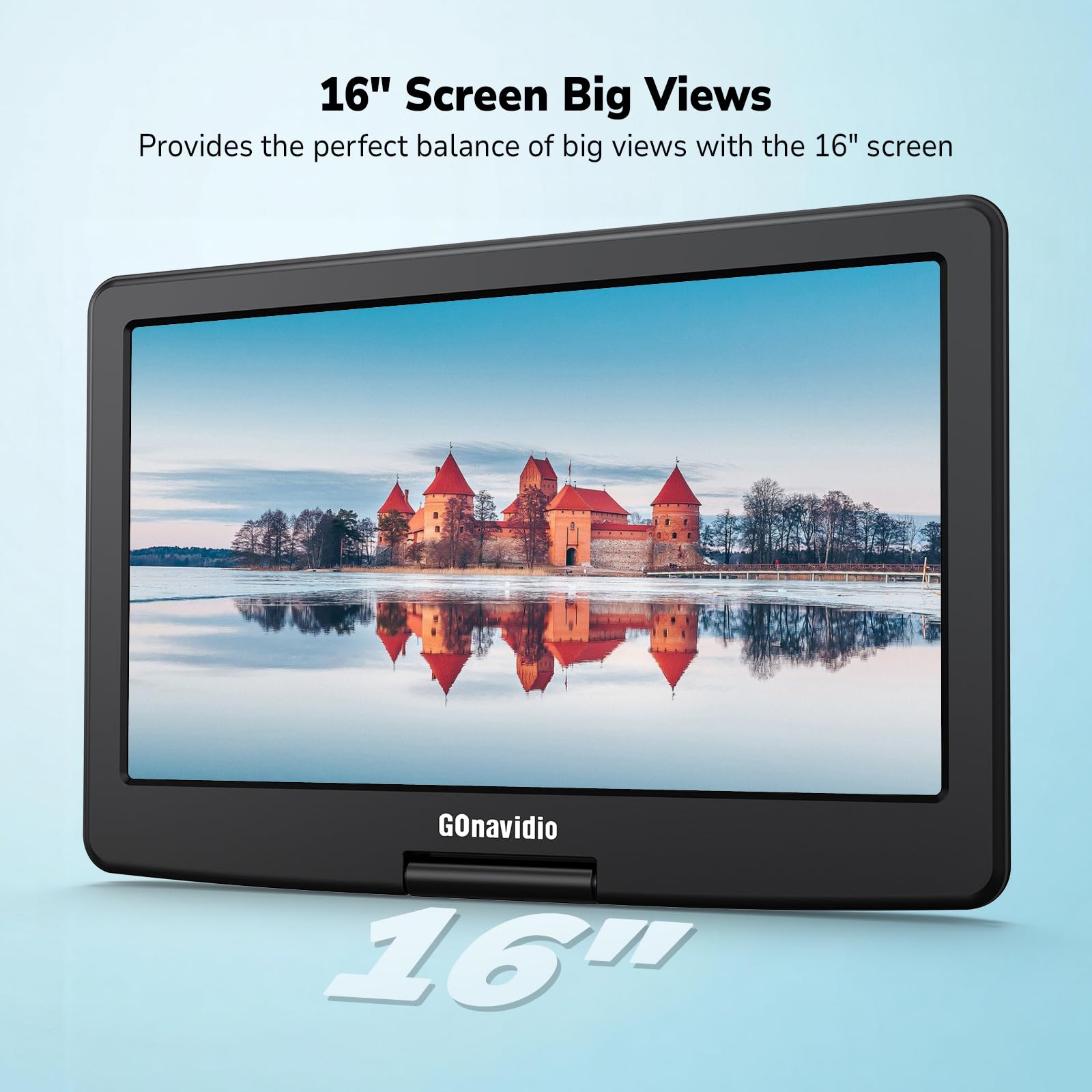 GOnavidio Lettore DVD portatile da 18 pollici con grande schermo HD da 16 pollici, batteria ricaricabile da 5 ore, supporto ingresso HDMI, sincronizzazione TV/telefono, 1600x900, scheda TF USB, MP4