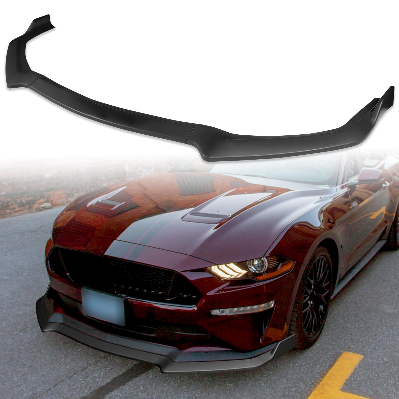front bumper lip compatible with 2019-2020 for ford mustang coupe bullitt 2018-2023 for ford mustang convertible ecoboost/ecoboost premium/gt premium matt black front lip