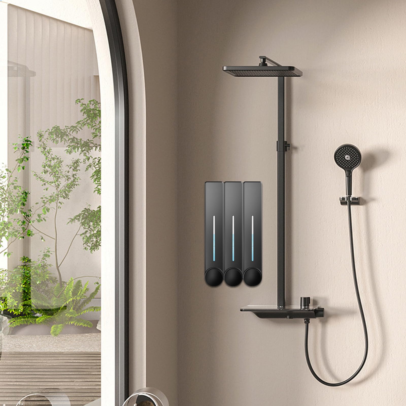 Dispenser di sapone da parete, 3 dispenser manuale per sapone da 450 ml, dispenser per lavabo, dispenser per gel doccia, montaggio a parete, dispenser per shampoo, detersivo per mani, risciacquo per