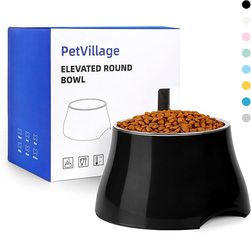 Tigela elevada para cães pequenos Petvillage com interior em aço inoxidável, antiderrapante, preta, 340 mL