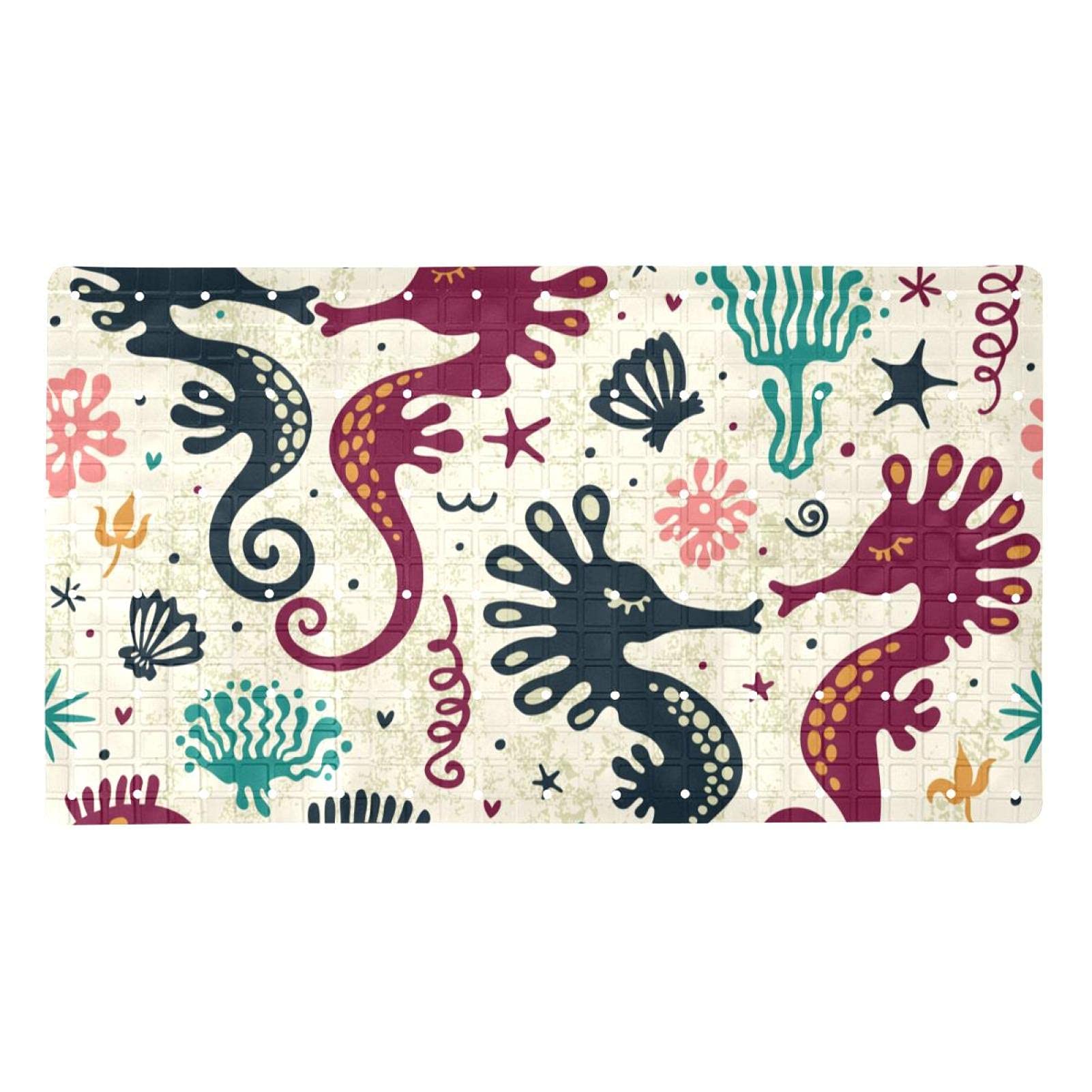 Tapis de baignoire antidérapant 40 x 70 cm au motif hippocampe vintage