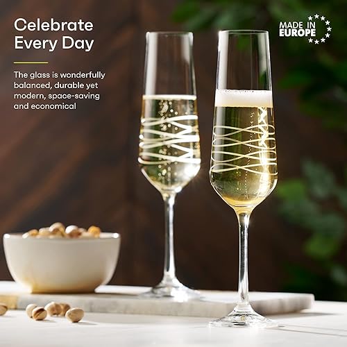 Miniatura 2 de Juego de 4 copas de champán de vidrio | Elegante juego de copas de vino de tallo largo de 7 onzas hechas de vidrio transparente | Regalo de vino de