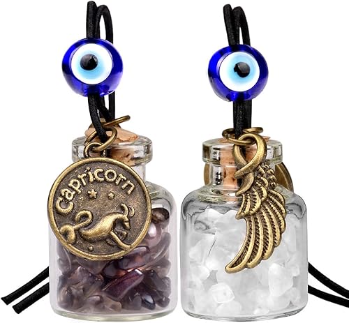 Miniatura 9 de Zodiac Birthstone Car Charms for Rearview Mirror Hanging - Two Gemstone Good Luck Bottles with Evil Eye Protection Bead and Guardian Angel Wing