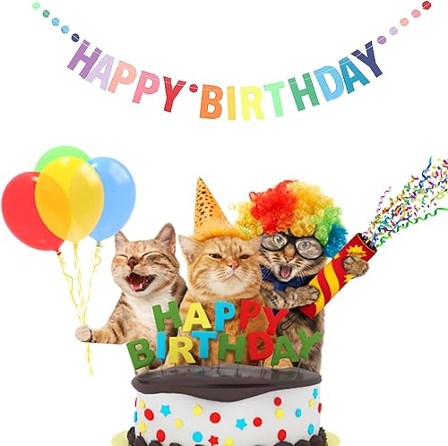 Miniatura 7 de MEETINGU Cartel de feliz cumpleaños, pancarta personalizada de letras degradadas coloridas, arco iris, fiesta de cumpleaños, círculos, puntos,