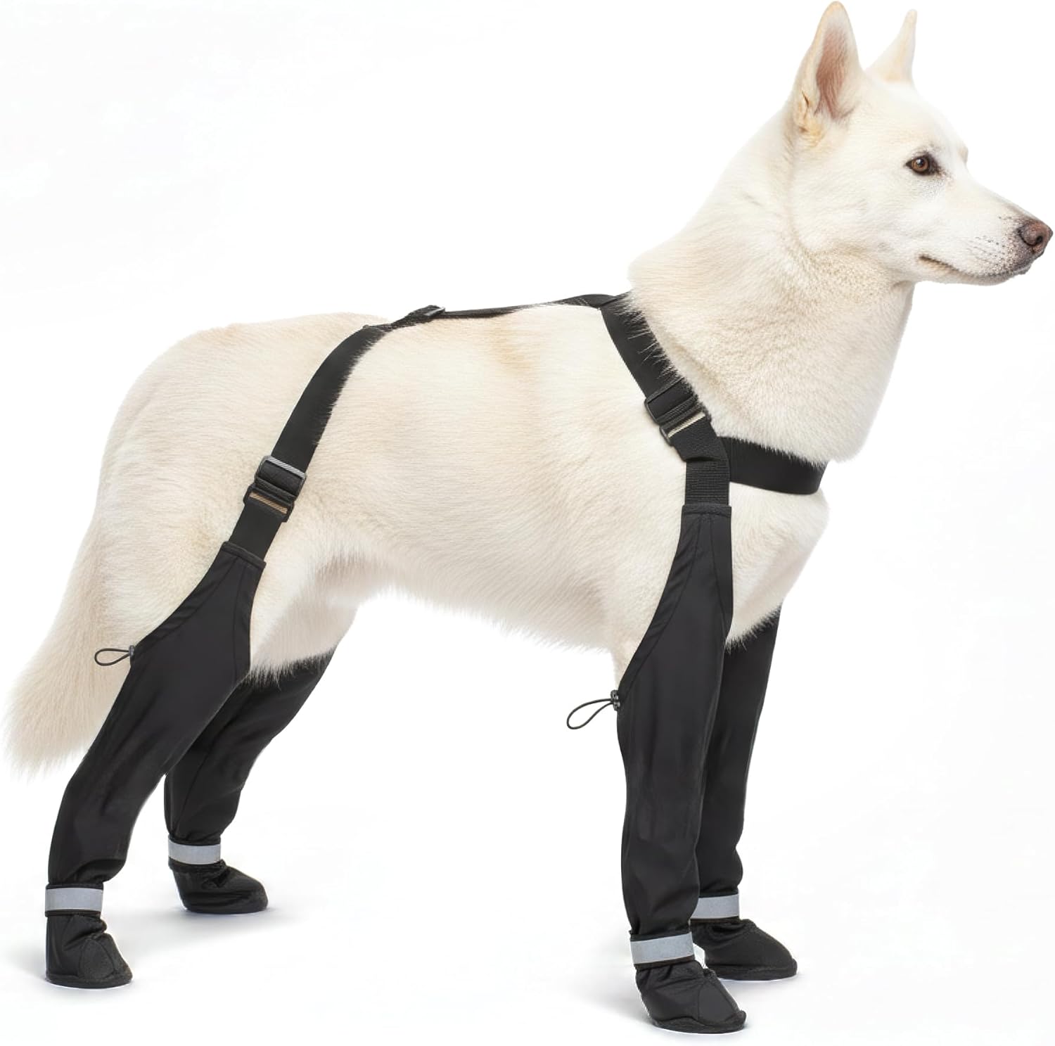 Dog Leg Protectors with Chest Harness, Waterproof Leggings with Paw Boots and Suspender System, Black, Full Body Protection for Rain Snow Mud (Extra Large)