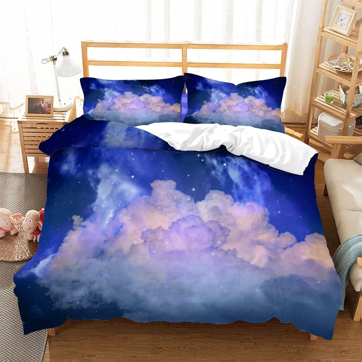 3D Printed Duvet Cover Cloud Star Pattern Printed Bedding Duvet Cover with Zipper Closure Soft Microfiber（240x220cm）