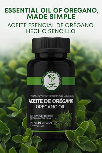 Miniatura 2 de HIGH SUPREME Cápsulas de aceite de orégano  60 cápsulas (500 mg cada una)  Aceite esencial de orégano  Antioxidante y apoyo inmunológico  Suplemento