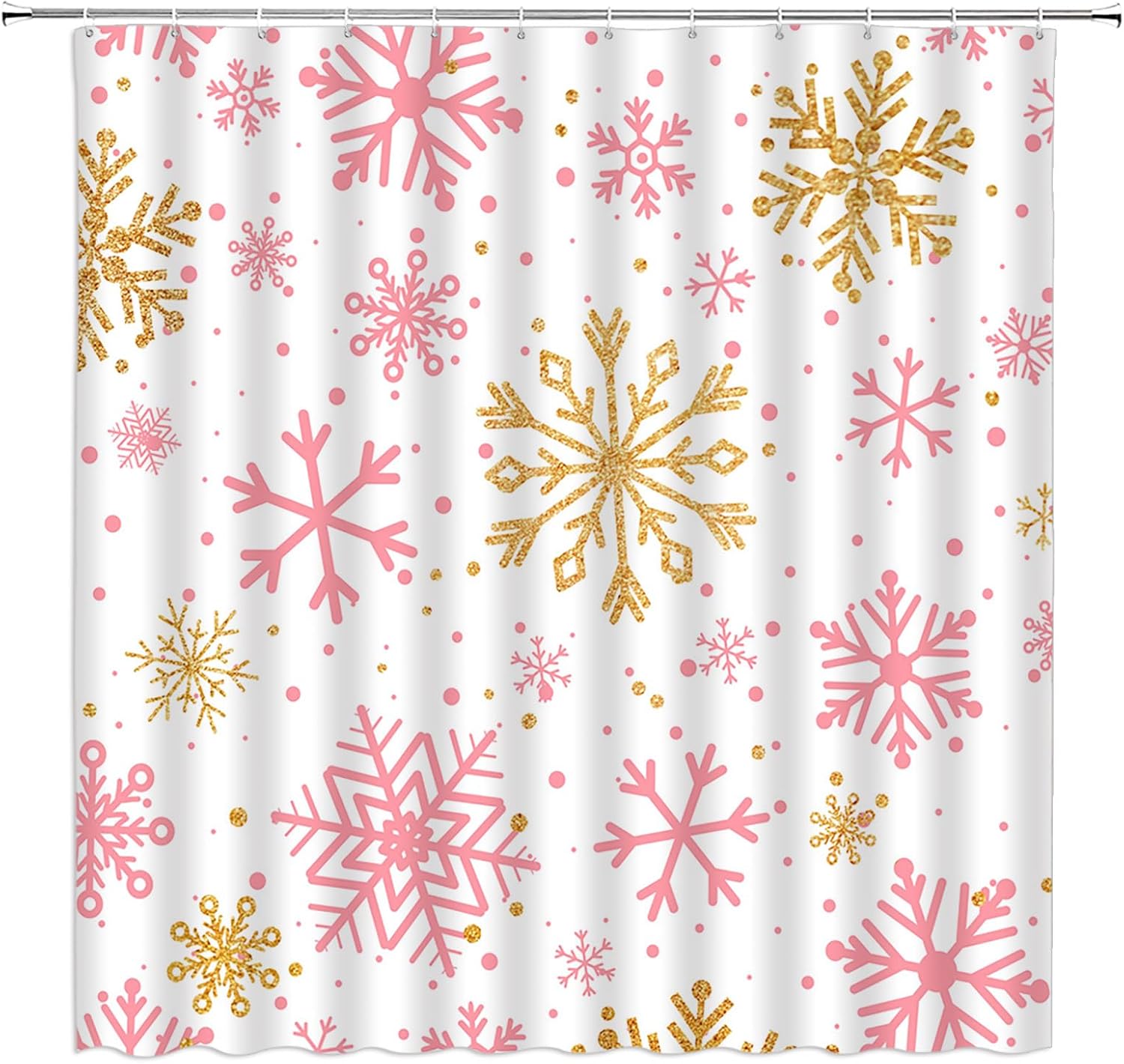 GCTNBJL Snowflake Shower Curtain Winter Holiday Gold Pink Snowflake Rustic Seasonal Festival Merry Christmas 70x96(WxH) Inches Bathroom Decor Fabric Curtain with Hooks