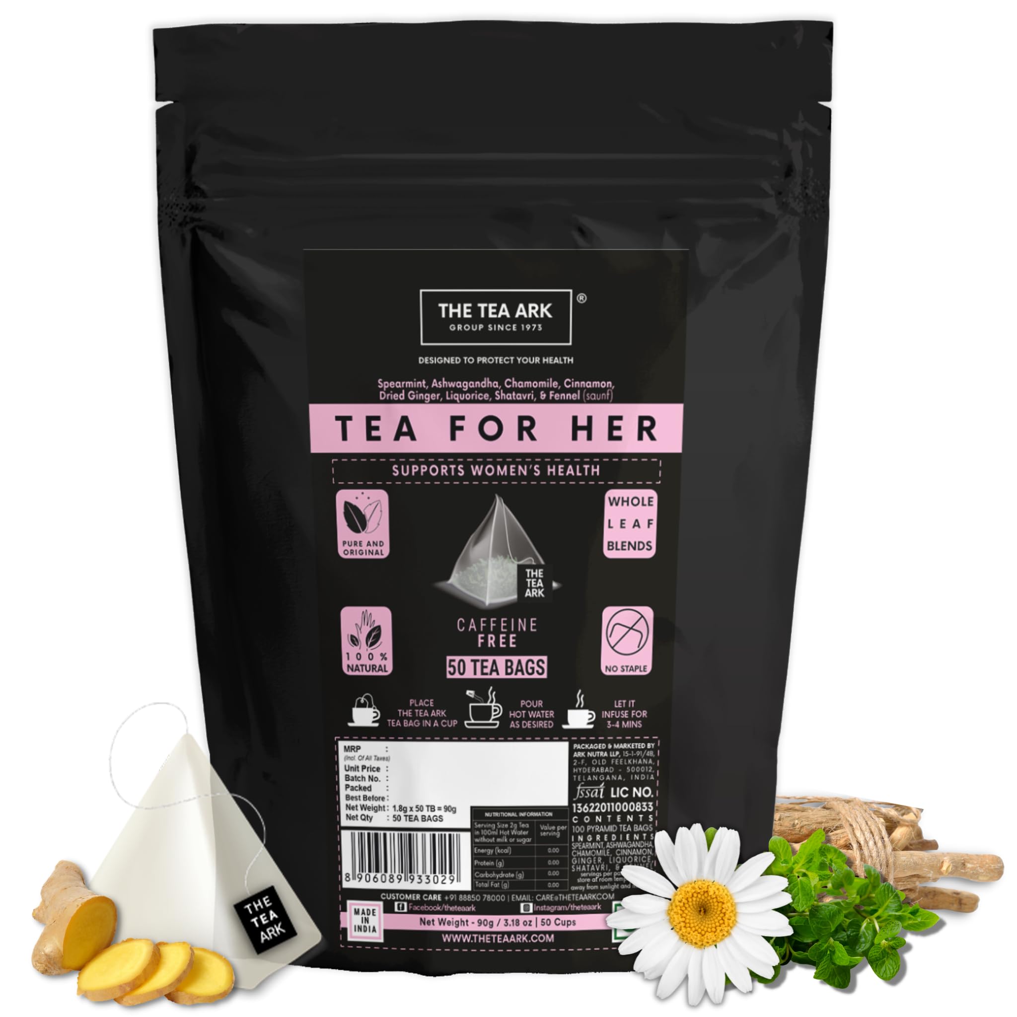 Sponsored Ad - The Tea Ark Spearmint Tea for her PCOS PCOD, Herbal Tea for Women with (Shatavari & Fennel) Caffeine Free, Hormonal Balance, Reduce Unwanted Hair, Clear Acne (50 Cups),100 Grams (50 Tea Bags)