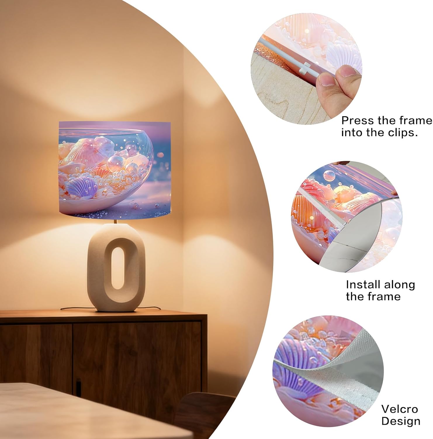 Nuxovilar Lamp Shades Set of 2, Polyester 13x9.8 Inches - Small Lamp Shades for Table Lamps, Coastal Shell Design for Beach House, Bathroom