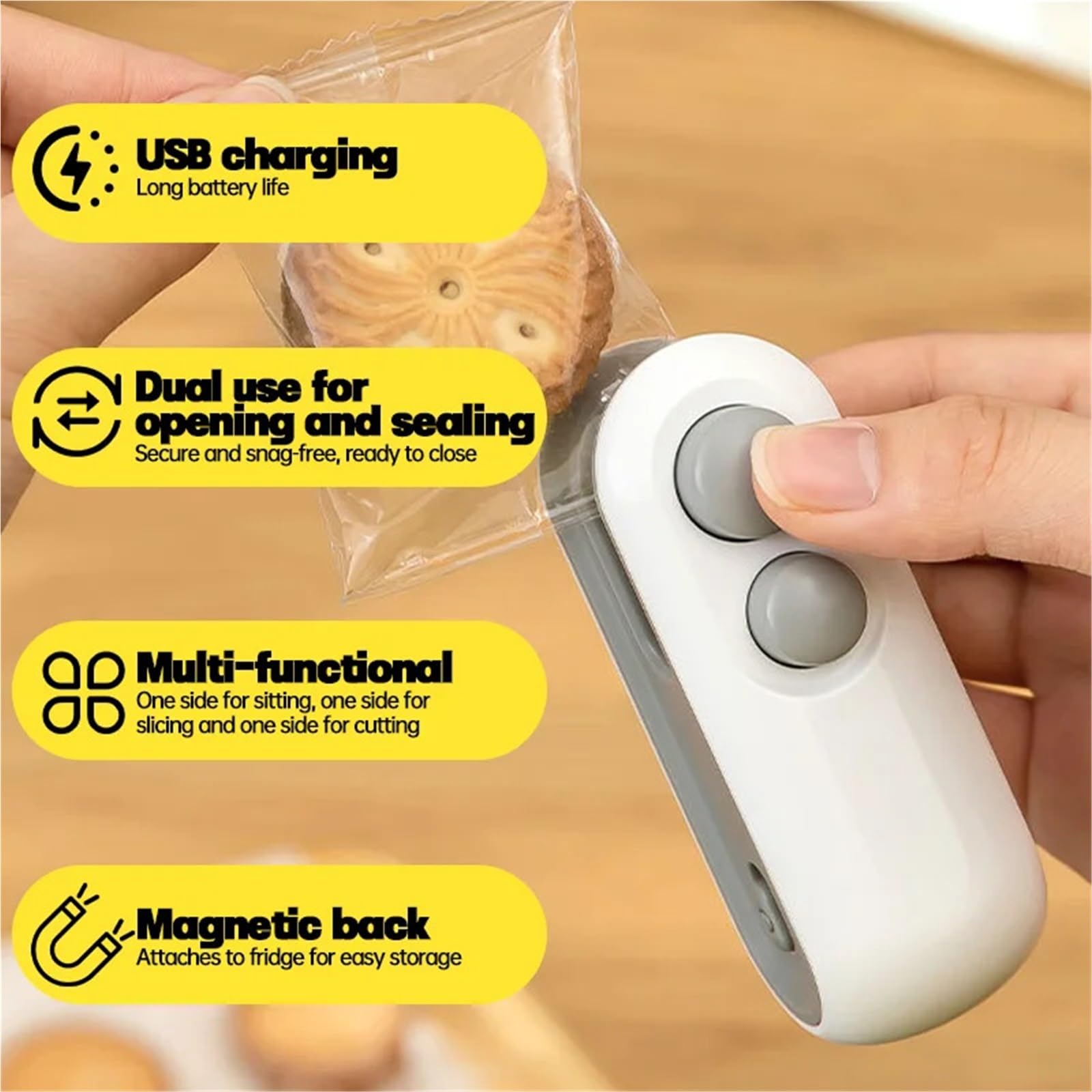 Sellador al vacío, mini máquina de sellado de bolsas de calor eléctrica, bolsas selladoras de paquetes 2 en 1 de plástico de mano (blanco)
